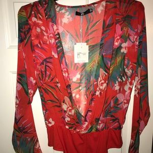 Misguided Floral long sleeve plunge bodysuit